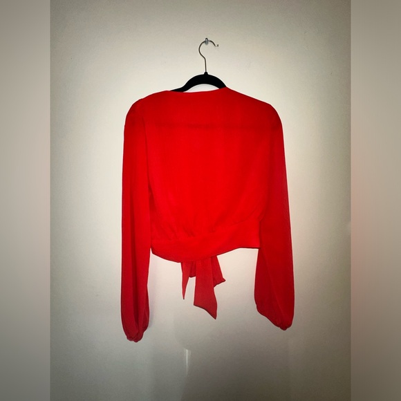 Red front tie long sleeve top - Picture 3 of 3